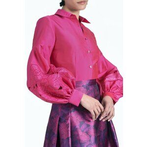 NWT Sachin & Babi Astor Top Embroidered Taffeta Button Down Blouse Fuchsia M